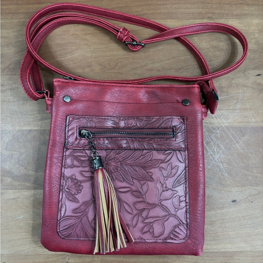Liz Soto Ruby Red Vegan Leather Multi Pocket Crossbody with Adjustable Strap